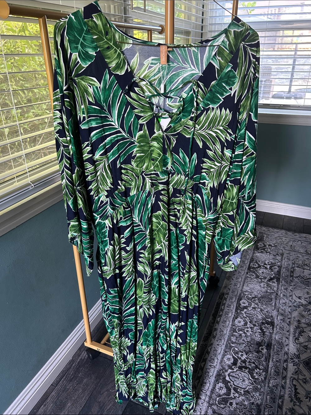 Onshore Brand Leaf-Print Maxi Dress in Green One Size